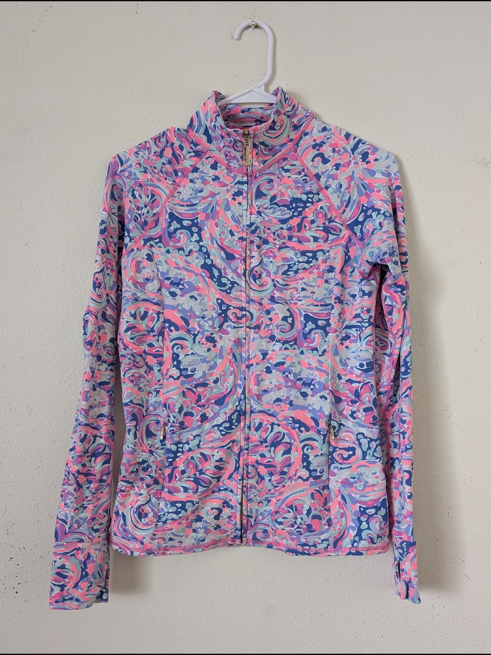 Lilly Pulitzer Luxletic Activewear Jacket, Mock Neck Thumbholes, Size Small